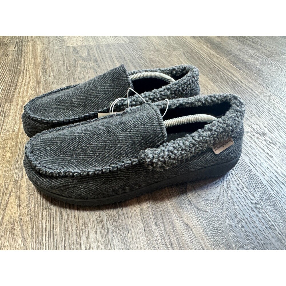 NEW Dearfoams Men’s Memory Foam Indoor Outdoor Slippers Black Size L 11-12